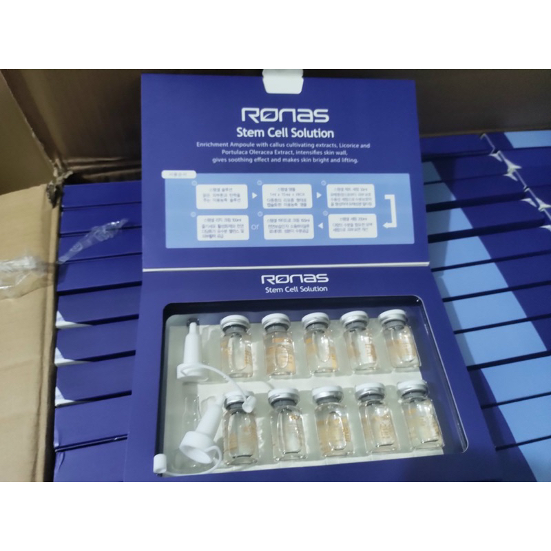 Tế Bào Gốc Ronas Xanh Hàn Quốc hỗ trợ sẹo rỗ, thâm nám, trắng sáng da - Full Hộp 10 lọ