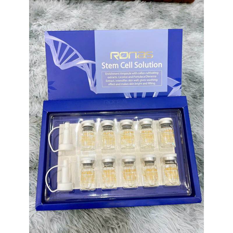 Tế Bào Gốc Ronas Xanh Hàn Quốc hỗ trợ sẹo rỗ, thâm nám, trắng sáng da - Full Hộp 10 lọ