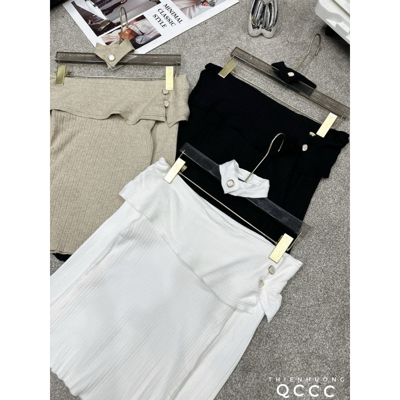 Áo len trễ vai kèm choker QC