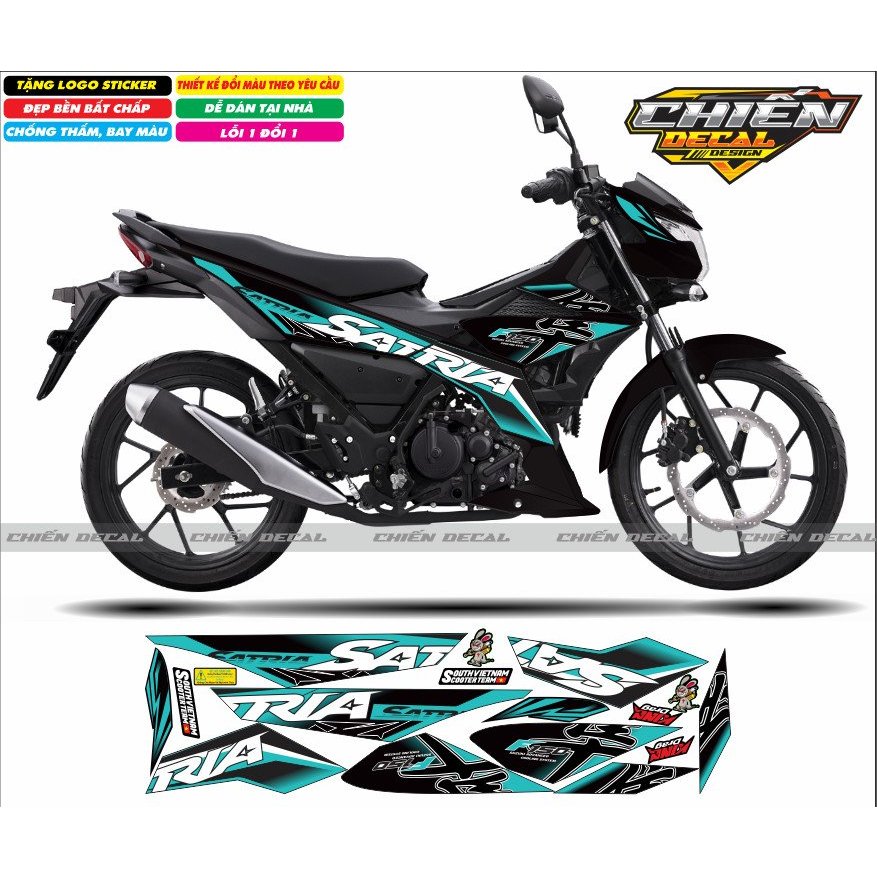 Tem rời xe satria - raider F150 mẫu tem chế xe đen chữ hayabusa nhiều màu