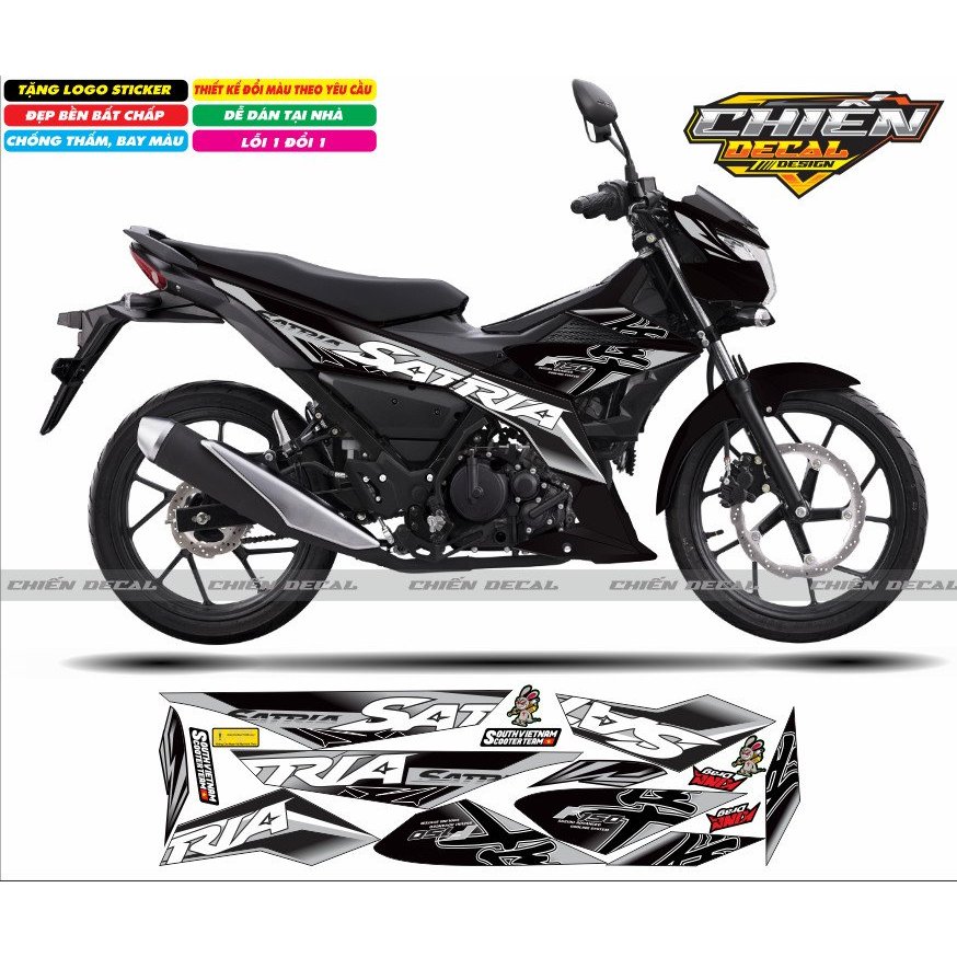Tem rời xe satria - raider F150 mẫu tem chế xe đen chữ hayabusa nhiều màu