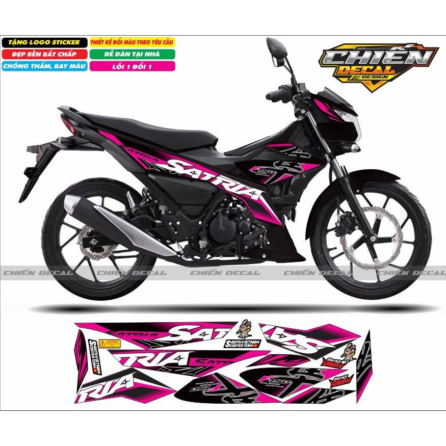 Tem rời xe satria - raider F150 mẫu tem chế xe đen chữ hayabusa nhiều màu