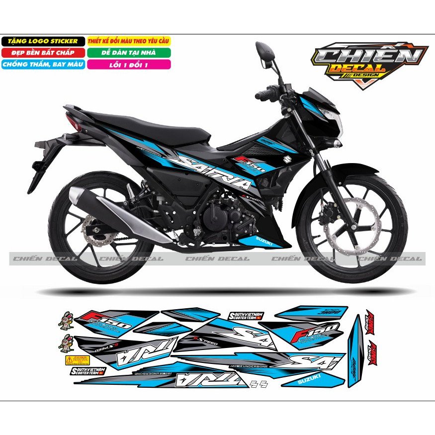 Tem rời xe satria - raider F150 mẫu tem chế xe đen nhiều màu lựa chọn