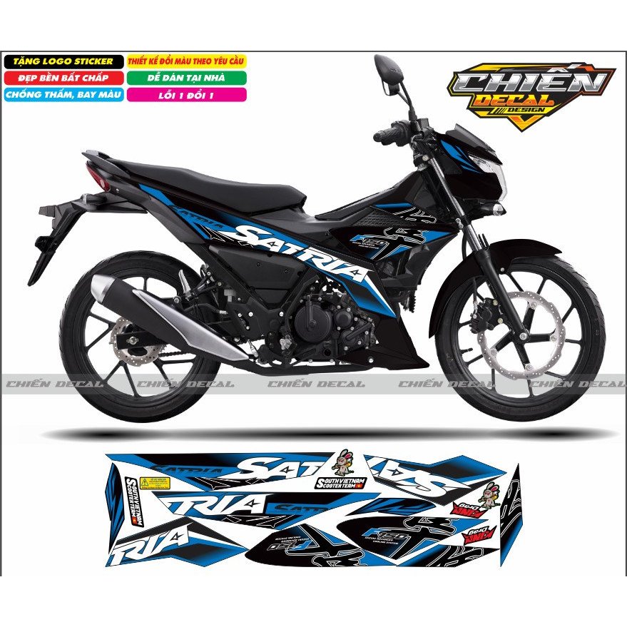 Tem rời xe satria - raider F150 mẫu tem chế xe đen chữ hayabusa nhiều màu