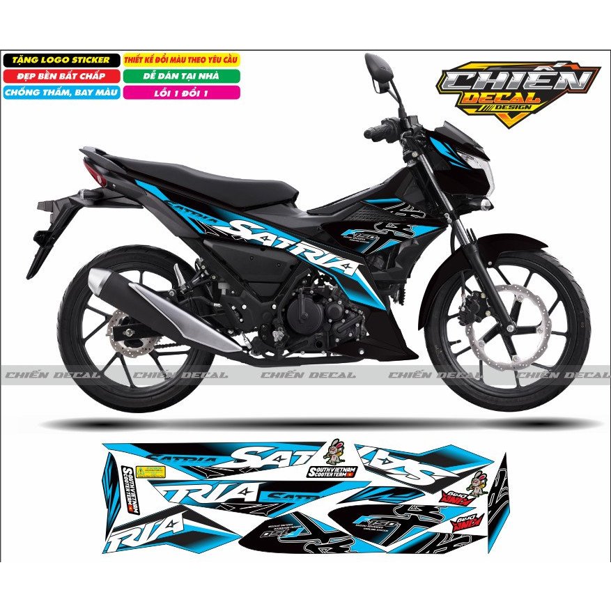 Tem rời xe satria - raider F150 mẫu tem chế xe đen chữ hayabusa nhiều màu