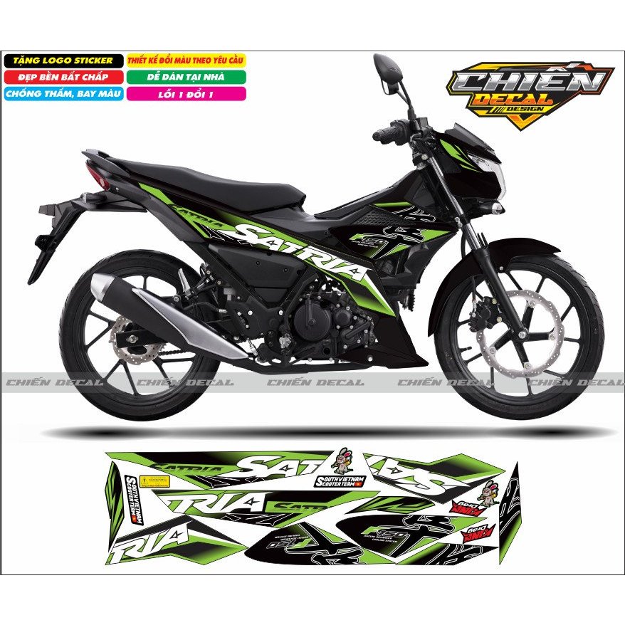 Tem rời xe satria - raider F150 mẫu tem chế xe đen chữ hayabusa nhiều màu