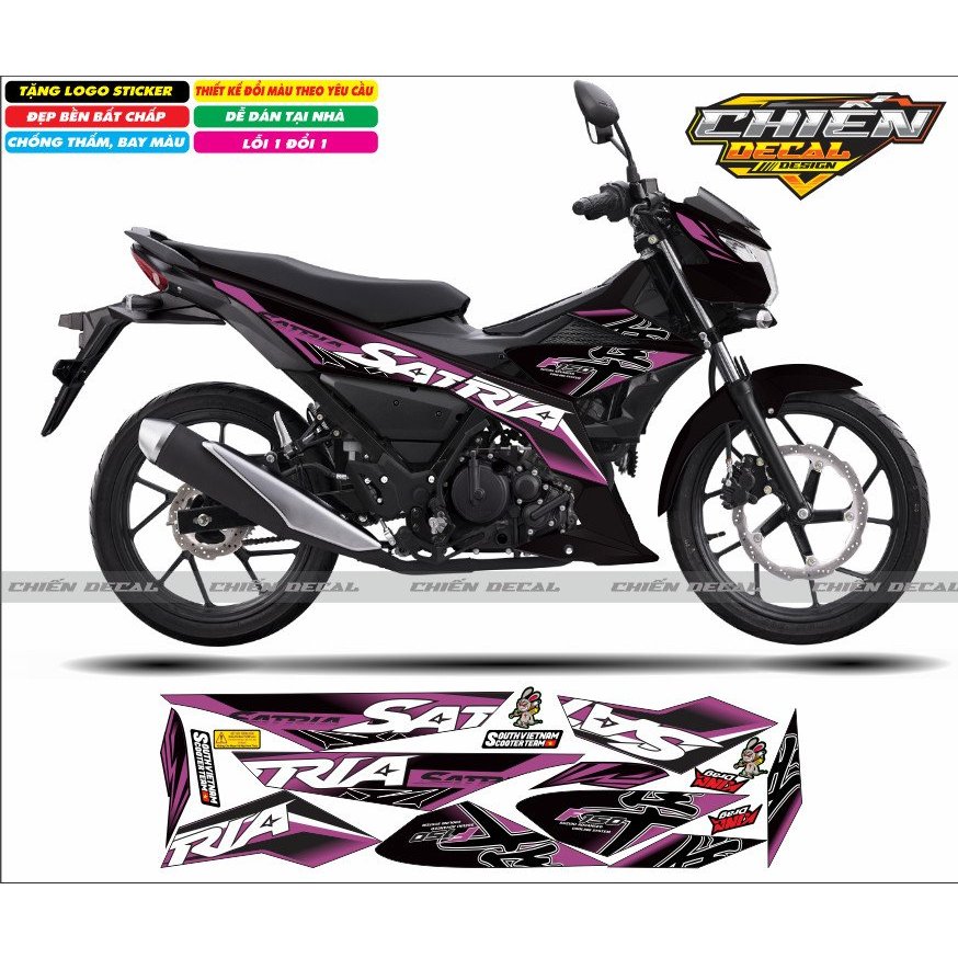Tem rời xe satria - raider F150 mẫu tem chế xe đen chữ hayabusa nhiều màu