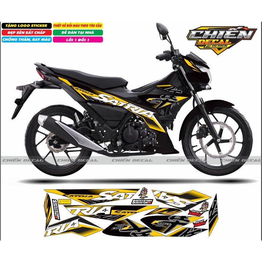 Tem rời xe satria - raider F150 mẫu tem chế xe đen chữ hayabusa nhiều màu