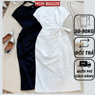 Váy bigsize nữ đầm dự tiệc đi chơi kiểu xẻ vải phi bóng cao cấp MON big size 50 - 90kg