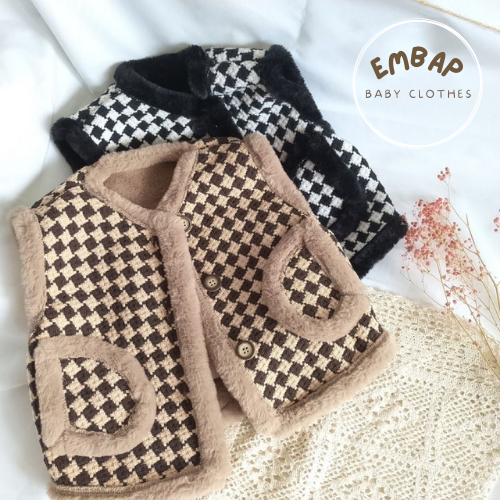 Áo khoác Gile dạ lót lông cừu cho bé gái, áo gile lông cho bé phong cách hàn quốc