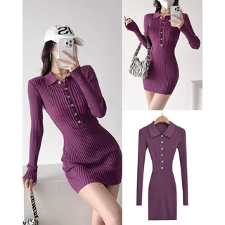[HÀNG ĐẶT TRƯỚC] Đầm len thun cổ sơmi dài tay #182