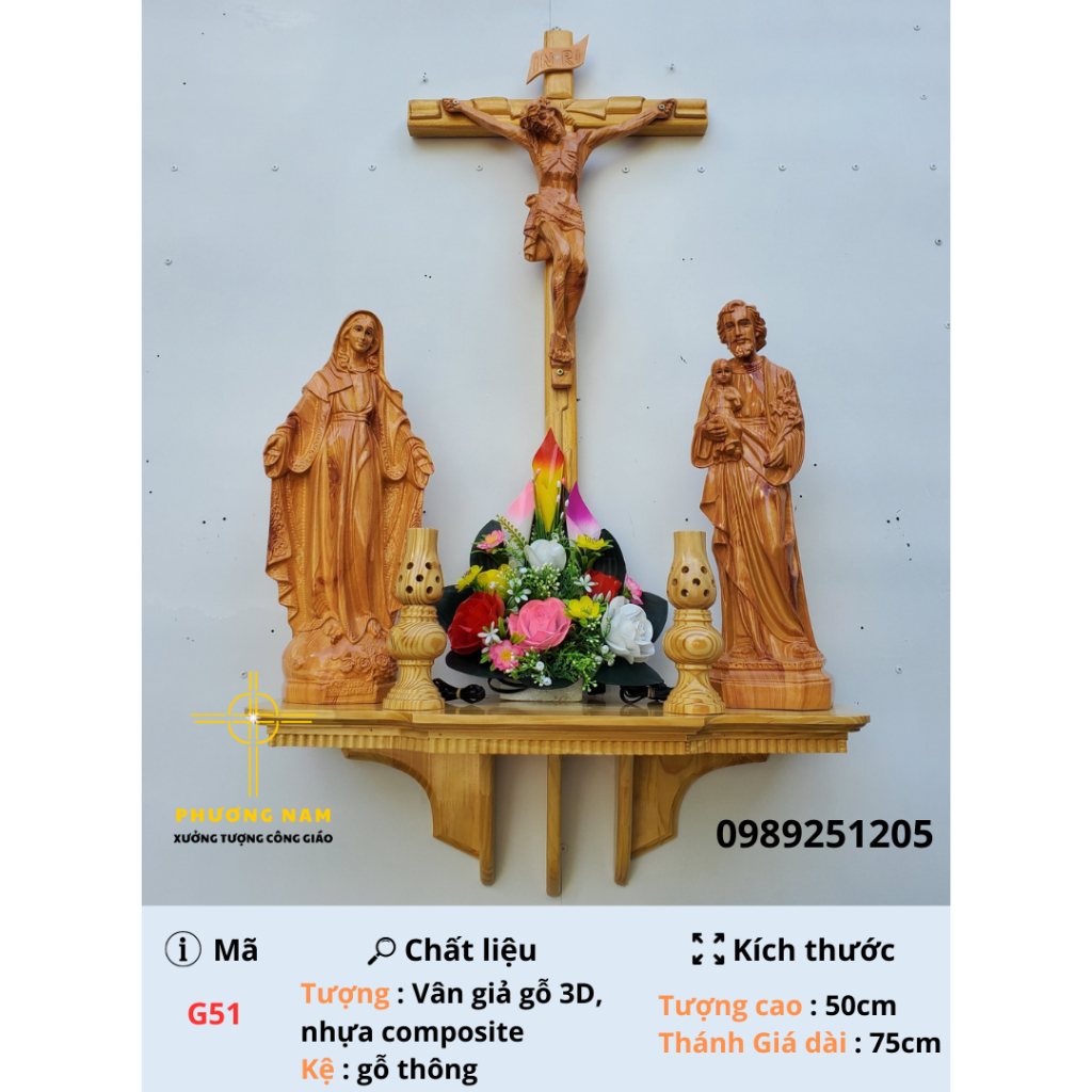 Bộ bàn thờ Công Giáo vân gỗ 3D : Thiên Chúa, tượng Mẹ Thánh 50cm, hiện đại, sang trọng, đa dạng kiểu dáng