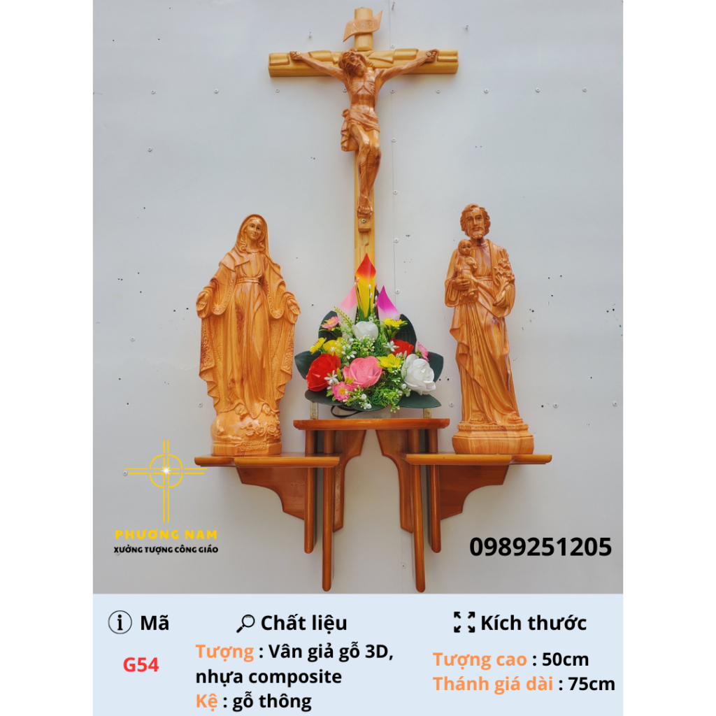 Bộ bàn thờ Công Giáo vân gỗ 3D : Thiên Chúa, tượng Mẹ Thánh 50cm, hiện đại, sang trọng, đa dạng kiểu dáng