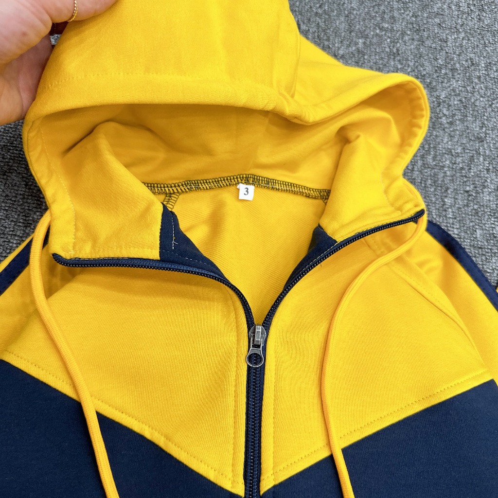 Bộ Thu Đông Có Mũ Cho Bé Trai Bé Gái, Bộ Nỉ Khóa Kéo Viền Tay Sọc Phối Màu Chất Liệu Da Cá 100% Cotton Cho Bé Từ 8-30kg