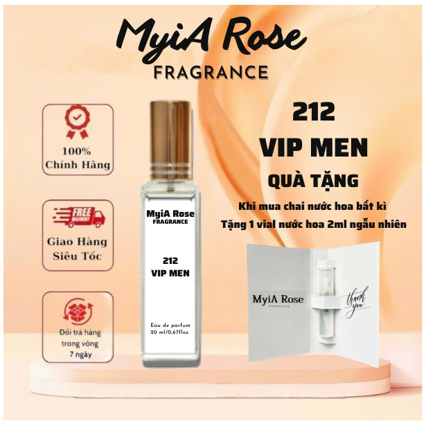 Nước Hoa Nam 212 VIP men chính hãng MyiA Rose phong cách Sành điệu, Nam tính, Gợi cảm, Sang trọng 20ml