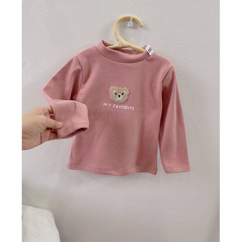 Áo giữ nhiệt cho bé, áo zip lông cổ 3 phân thêu đắp gấu MY FAVORITE cho bé trai và bé gái