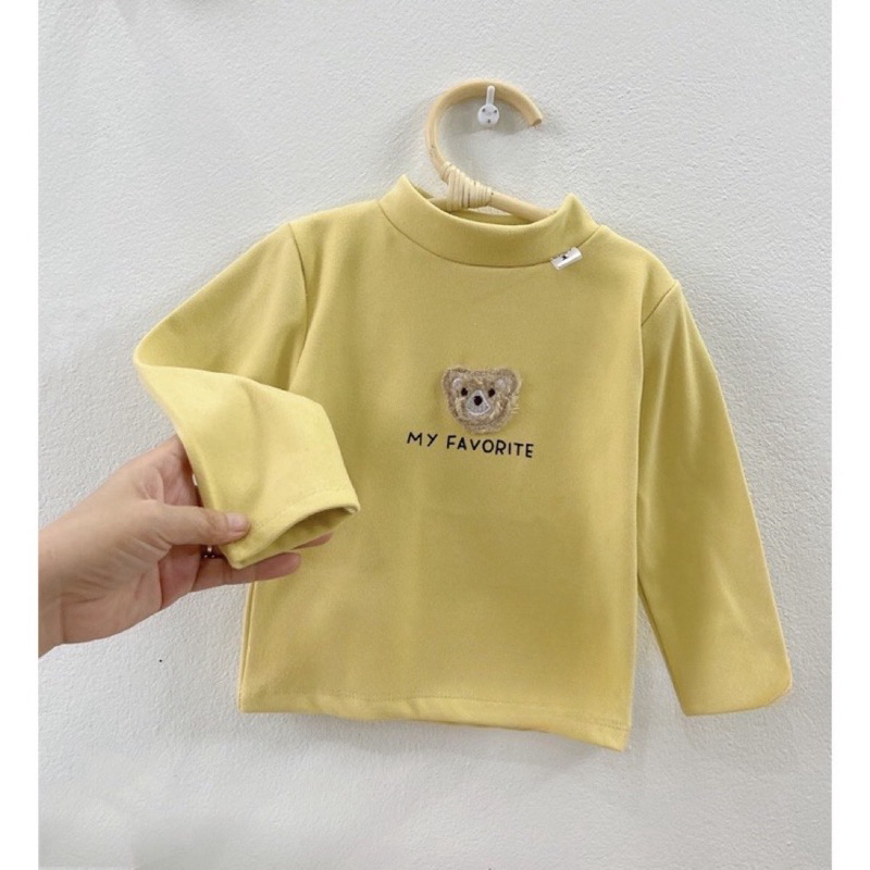 Áo giữ nhiệt cho bé, áo zip lông cổ 3 phân thêu đắp gấu MY FAVORITE cho bé trai và bé gái