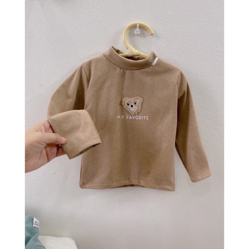 Áo giữ nhiệt cho bé, áo zip lông cổ 3 phân thêu đắp gấu MY FAVORITE cho bé trai và bé gái