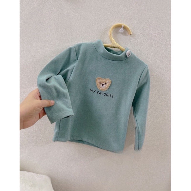 Áo giữ nhiệt cho bé, áo zip lông cổ 3 phân thêu đắp gấu MY FAVORITE cho bé trai và bé gái