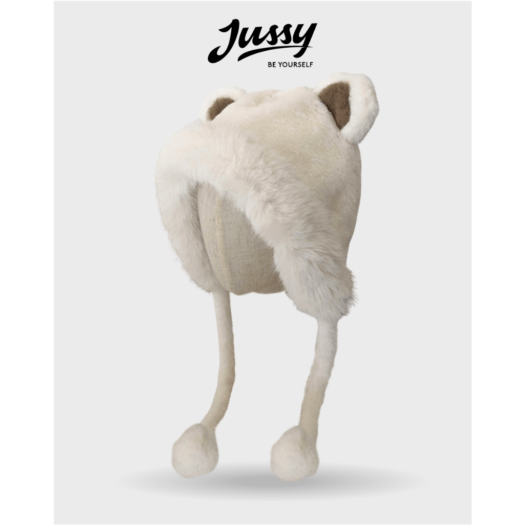 Mũ Len Tai Gấu Kèm Dây Quai Tròn Dễ Thương JML22 Jussy Official Giữ Ấm Chất Lông MỊn Dày Mịn
