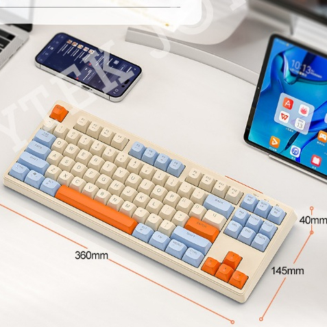 Bàn Phím Không Dây M87 Bluetooth và Usb 2.4Ghz, Bàn Phím Tắt Tiếng Tích Hợp Pin Sạc Lại, Có Đèn Led