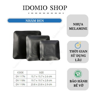 Đĩa Nhựa Vuông Melamine Đen Nhám 19.7cm (DV118N)