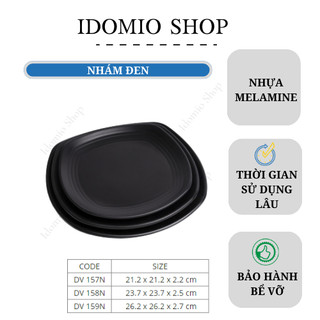 Dĩa Nhựa Vuông Melamine Đen Nhám - 26cm
