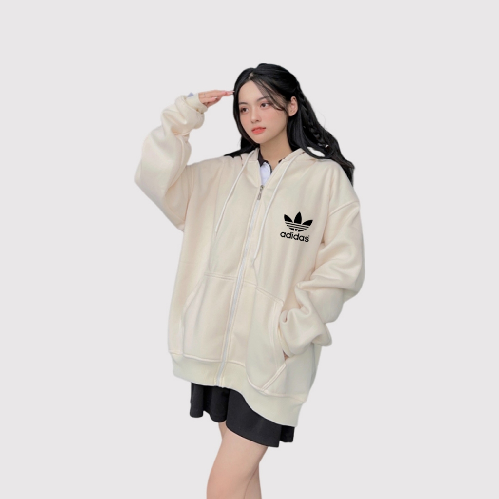 Áo khoác hoodie zip adidas unisex form rộng nam nữ chính hãng chất liệu nỉ bông cao cấp dày dặn có mũ YCT