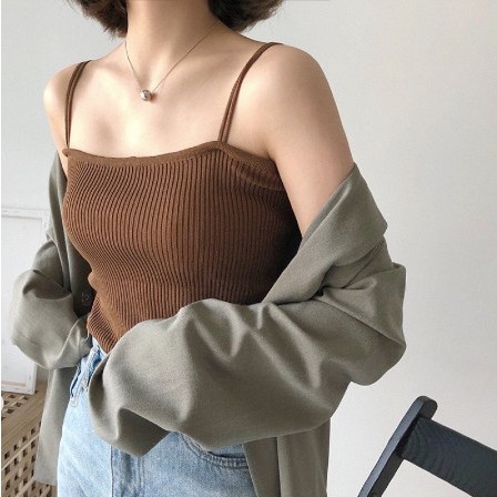 Áo 2 dây Quảng Châu len tăm quai kép phong cách Hàn Quốc MS074