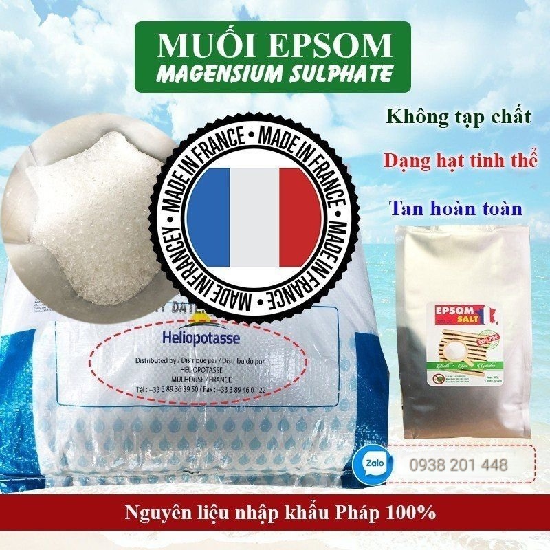 Nhập Pháp - 1 Kg Muối Epsom Dùng Tẩy Tế Bào - Spa - Tắm Thư Giãn