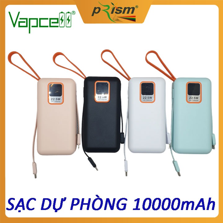 Sạc Dự Phòng Pin Vapcell Đa Năng Y207 10.000mAh - Sạc Nhanh PD 22.5W, cổng sạc USB và Type-C - Prism official