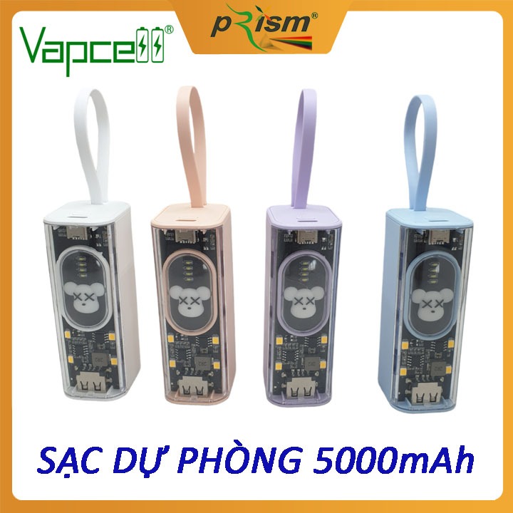 Sạc Dự Phòng Pin Vapcell Đa Năng Y740 5.000mAh - Sạc Nhanh cổng sạc USB và Type-C tích hợp dây sạc - Prism official