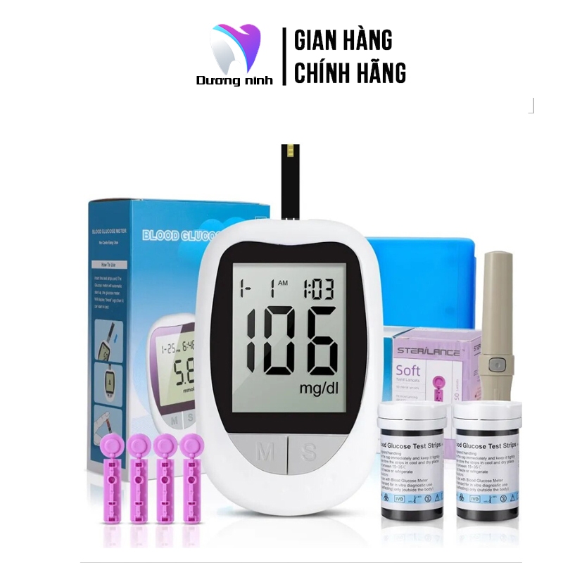 Máy đo đường huyết đo lượng đường trong máu 50 que thử + 50 kim ST33