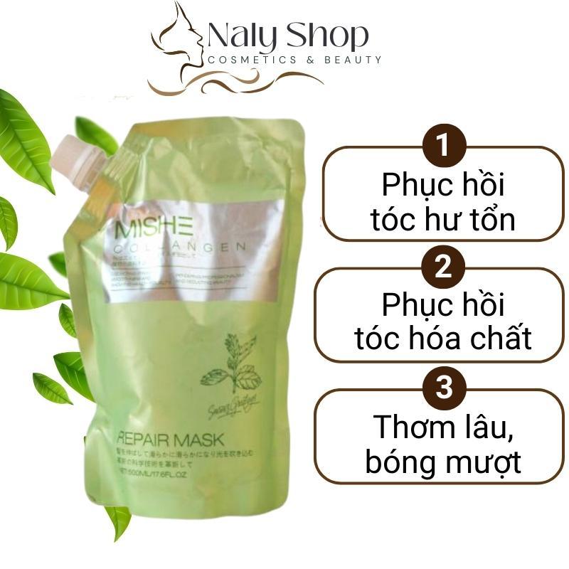 Kem Ủ Tóc Hấp Phục Hồi Mishe Collagen Ngăn Ngừa Rụng Tóc 500ml, Hấp Tóc Bạc Hà Hương Thơm Nước Hoa NalyShop