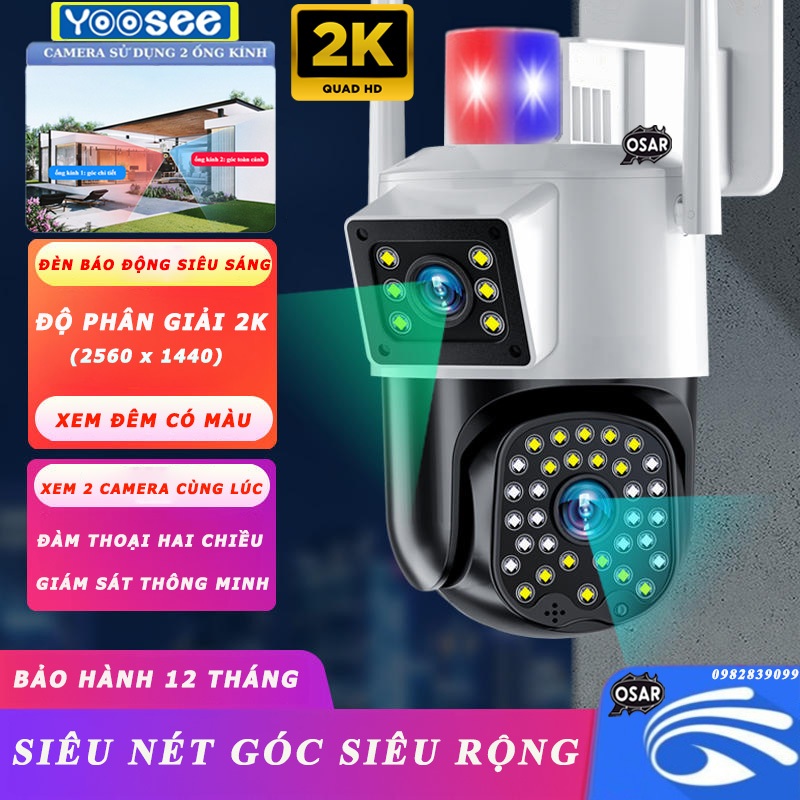 Camera Wifi YooSee 2K 2 Mắt , Độ Phân Giải 2K ,38 LED, Góc Rộng , Xem Ban Đêm Có Màu , Đèn Báo Động Siêu Sáng