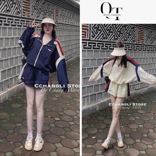 Set bộ nữ KI13 Chất gió thể thao sờ mát mềm mại áo gió croptop với quần cộc siêu xinh bộ gió thể thao mới set nữ 2023