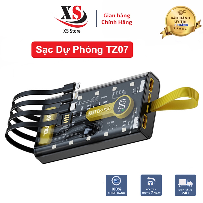 Sạc Dự Phòng TZ07 Trong Suốt, Dung Lượng 20000 mAh,Sạc Nhanh 2 Chiều, Đảm Bảo An Toàn - XS Store