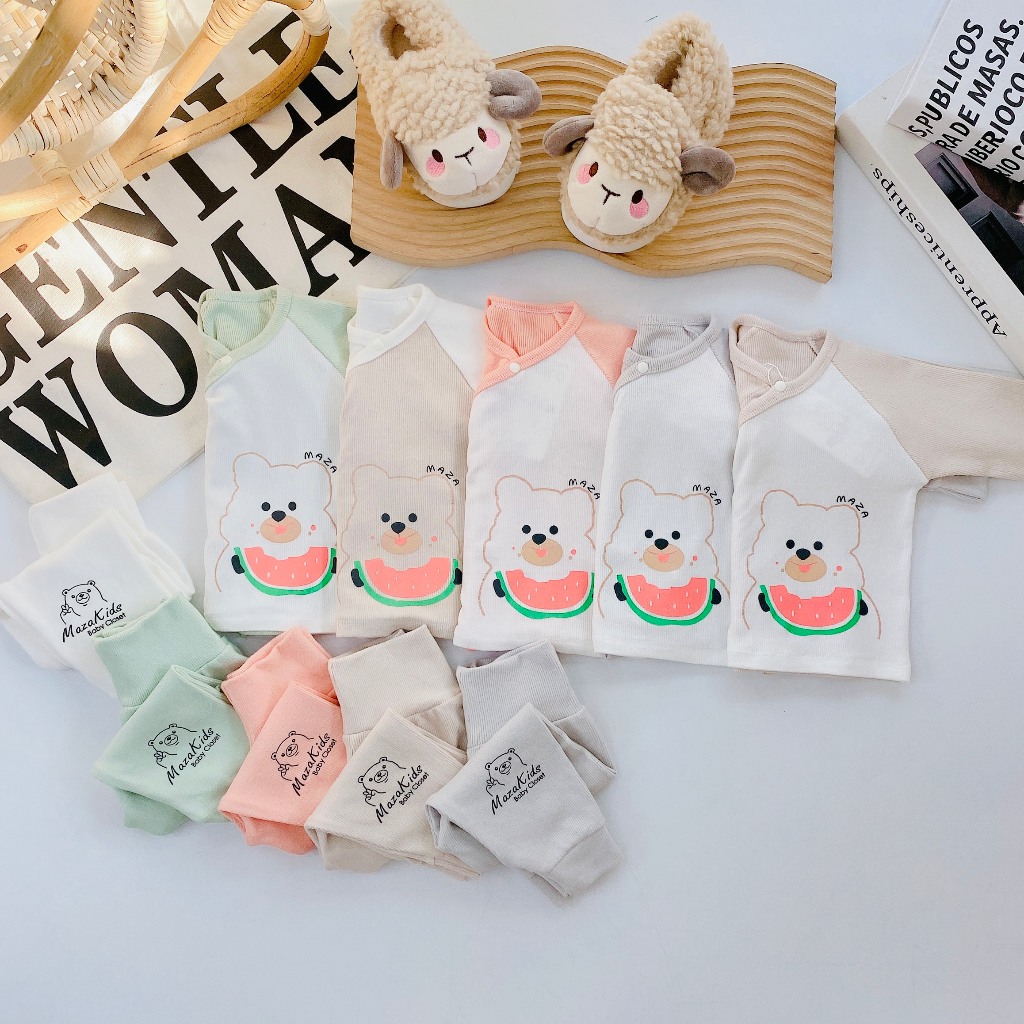 Bộ dài tay sơ sinh vải tăm lông Maza size 3-9kg