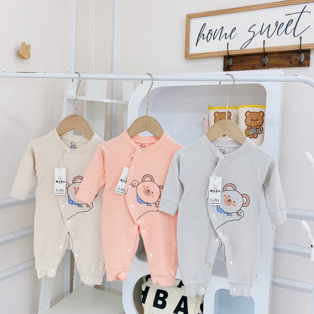 Body sơ sinh dài tay vải tăm lông Maza size 3-9kg