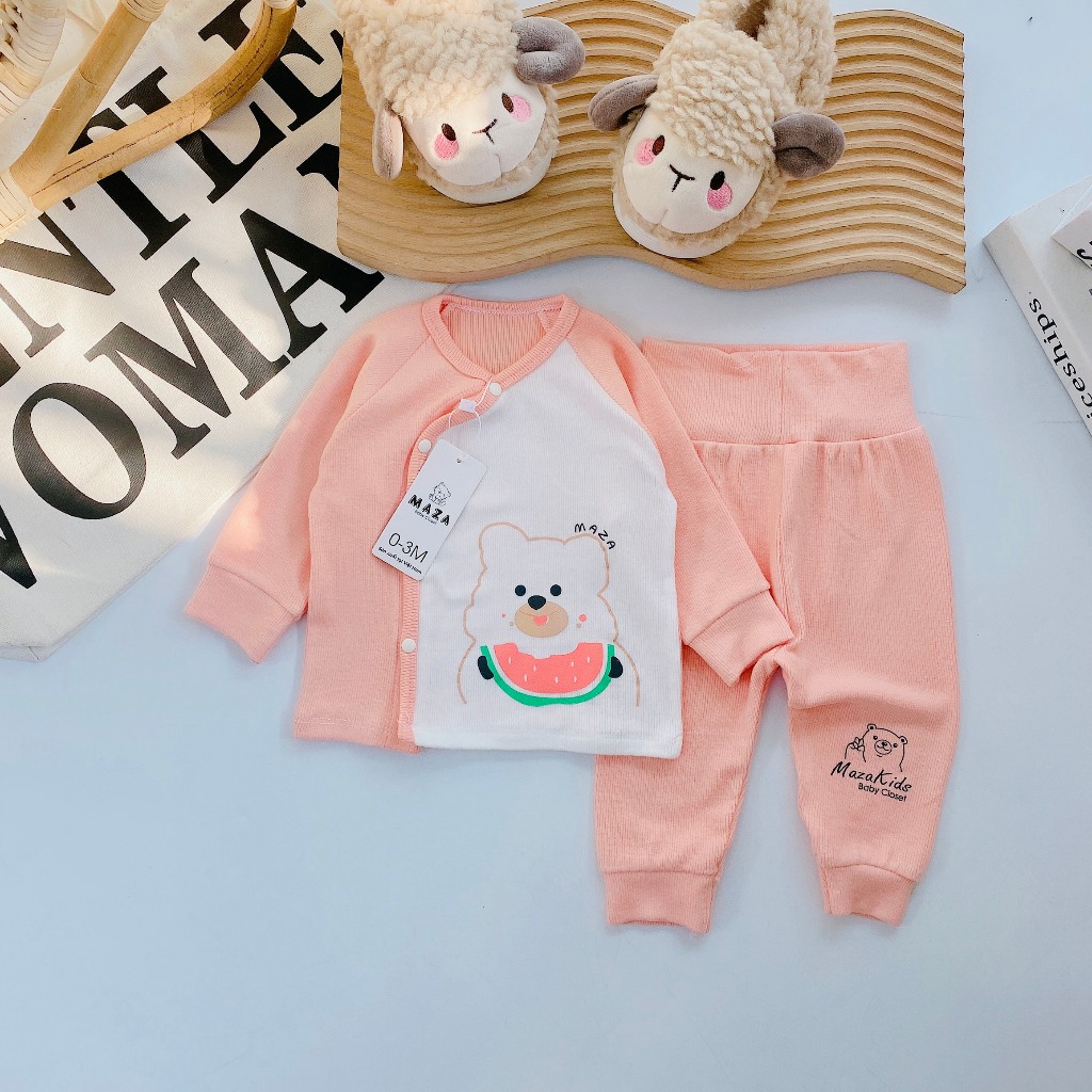 Bộ dài tay sơ sinh vải tăm lông Maza size 3-9kg