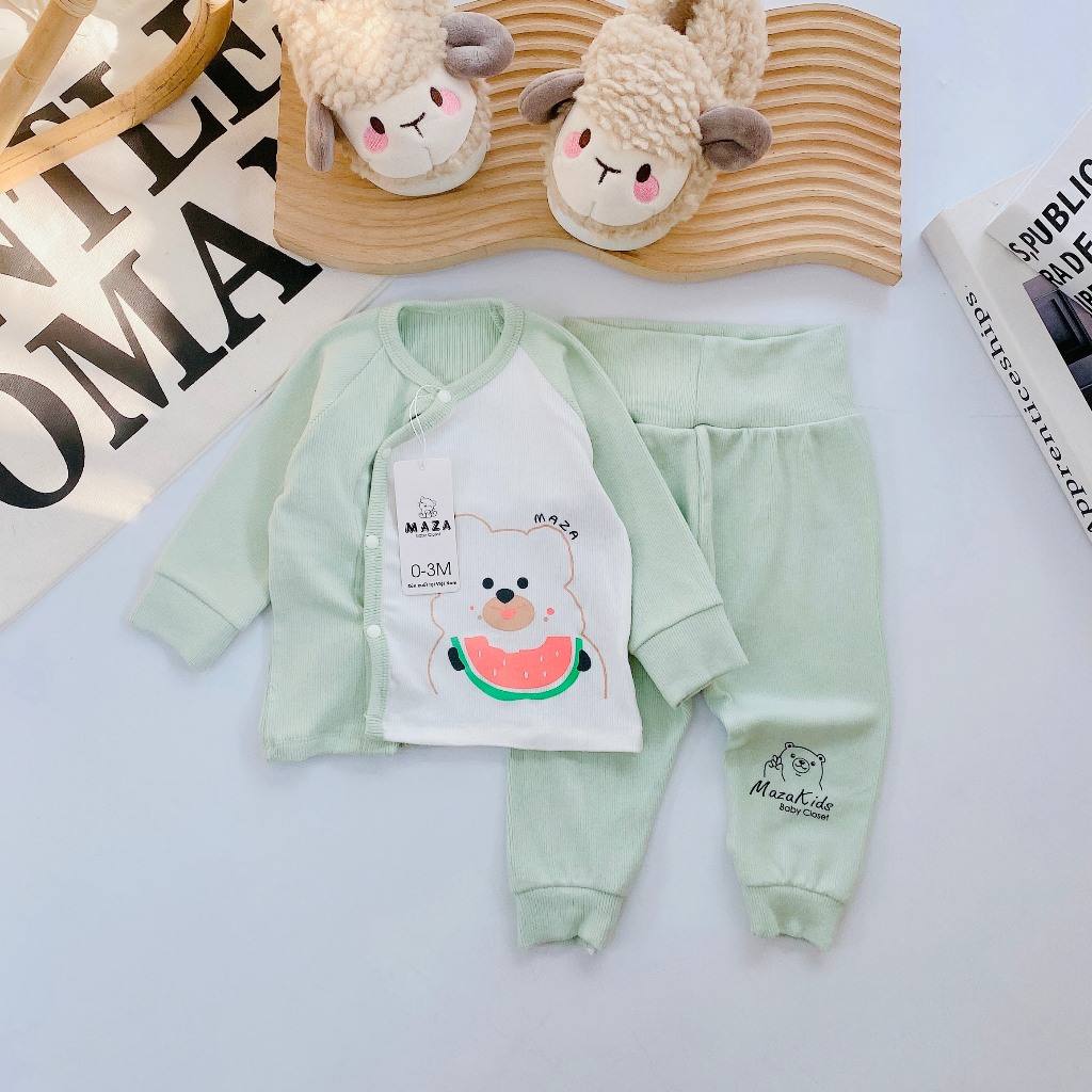 Bộ dài tay sơ sinh vải tăm lông Maza size 3-9kg