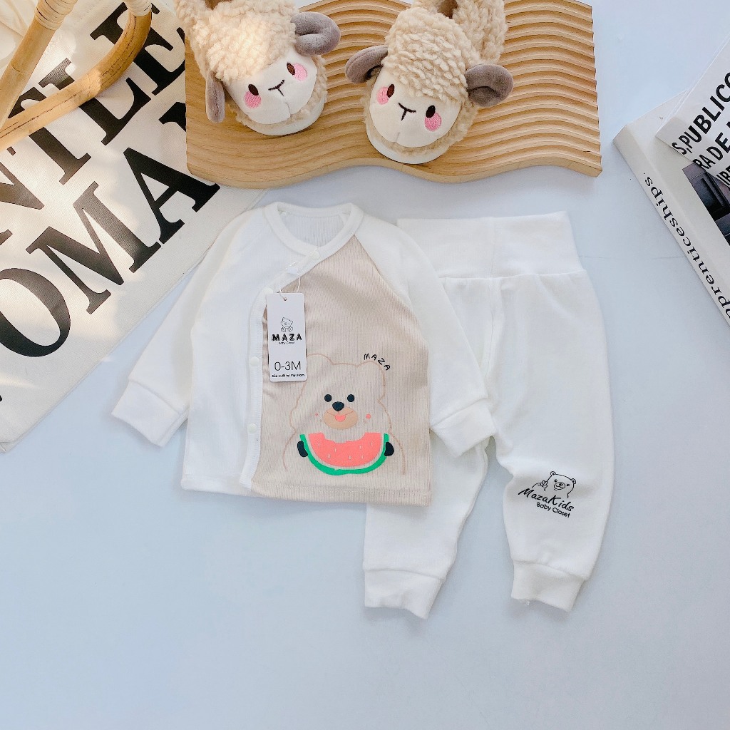 Bộ dài tay sơ sinh vải tăm lông Maza size 3-9kg