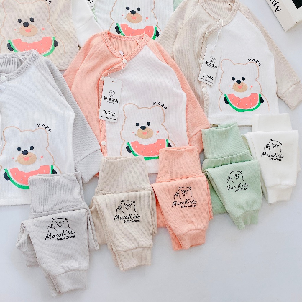 Bộ dài tay sơ sinh vải tăm lông Maza size 3-9kg