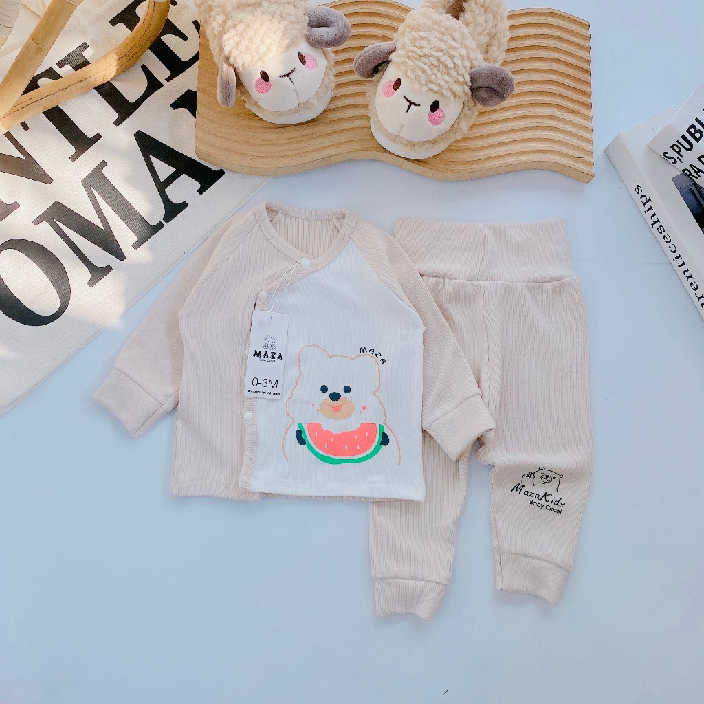 Bộ dài tay sơ sinh vải tăm lông Maza size 3-9kg
