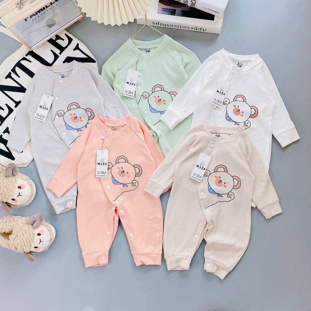 Body sơ sinh dài tay vải tăm lông Maza size 3-9kg