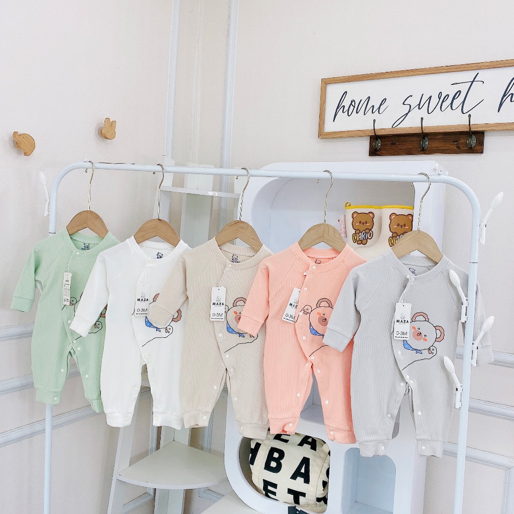 Body sơ sinh dài tay vải tăm lông Maza size 3-9kg