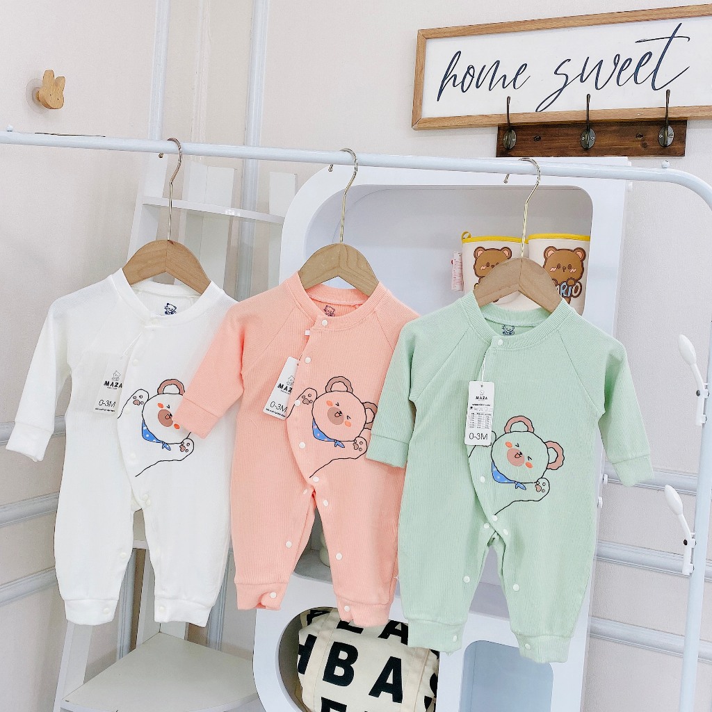 Body sơ sinh dài tay vải tăm lông Maza size 3-9kg