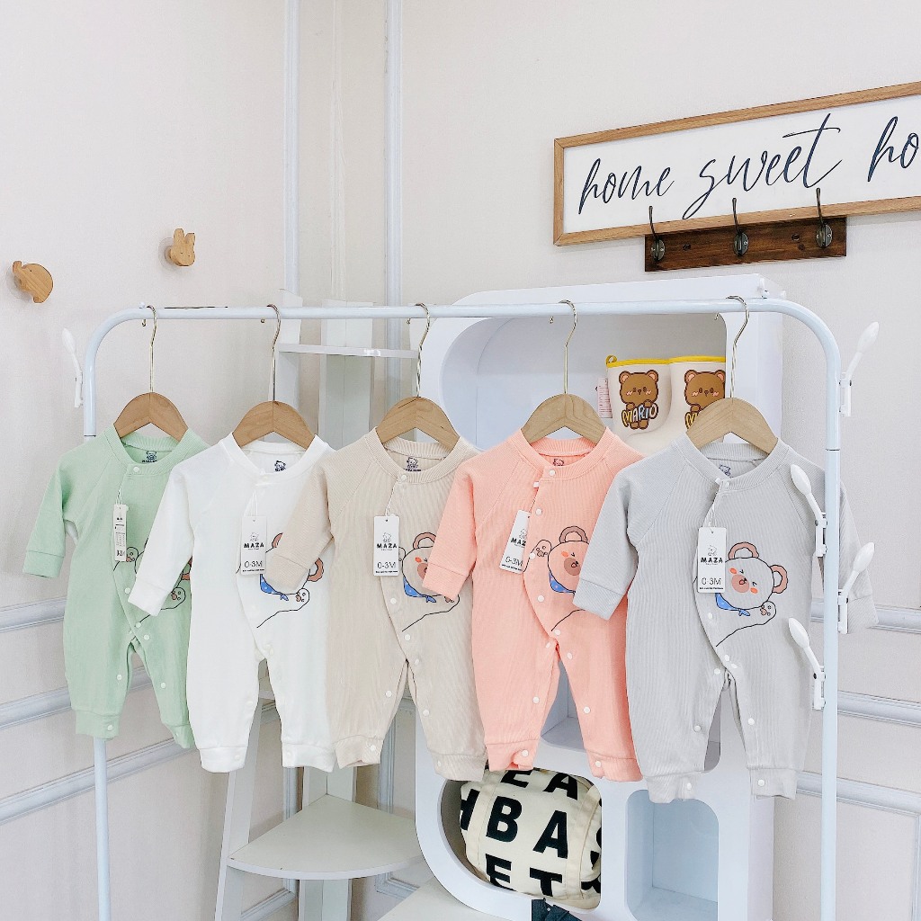 Body sơ sinh dài tay vải tăm lông Maza size 3-9kg