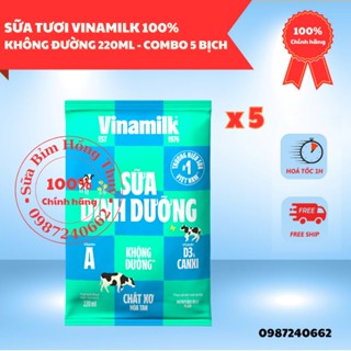 Combo 5 bịch Sữa tươi tiệt trùng không đường Vinamilk 100% Sữa tươi 220ml