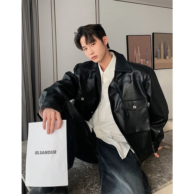 Áo Khoác Da Nam Dáng Ngắn Thời Trang Phong Cách Hàn Quốc